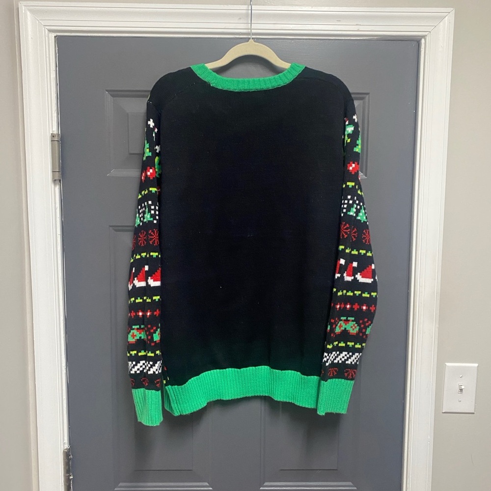 Holiday Hype" T-Rex sparkling dinosaur ugly Christmas sweater. Size XL - Picture 5 of 9